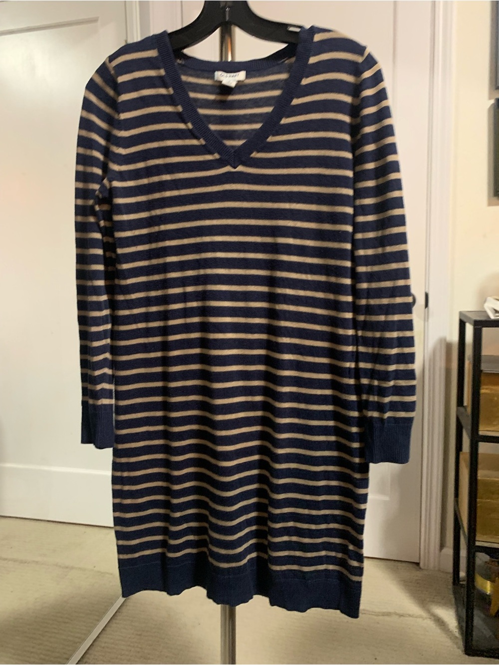 Old Navy Navy & Tan Striped Knit Top